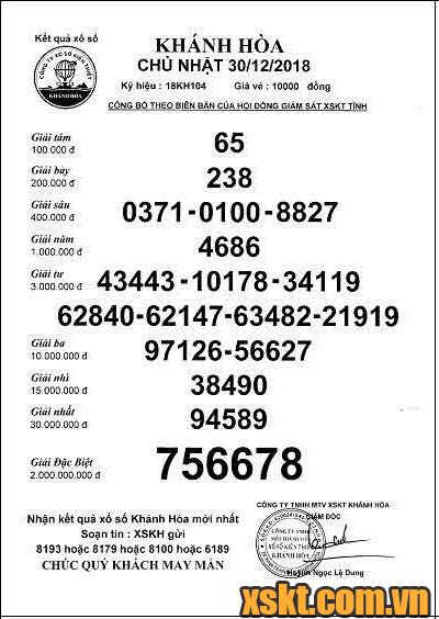XSKH ngày 30/12/2018