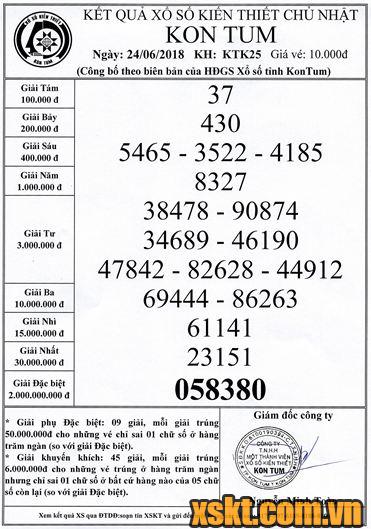 XSKT ngày 24/6/2018