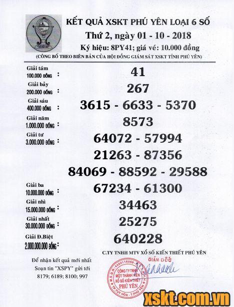 XSPY ngày 1/10/2018