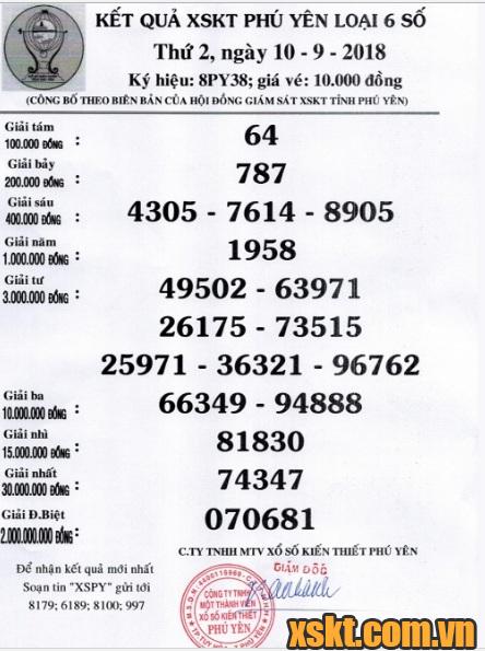 XSPY ngày 10/9/2018