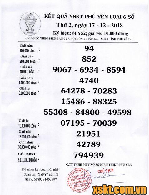 XSPY ngày 17/12/2018