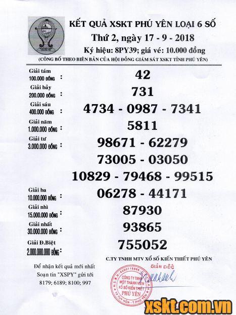 XSPY ngày 17/9/2018