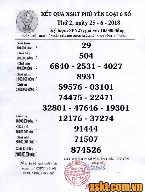 XSPY ngày 25/6/2018