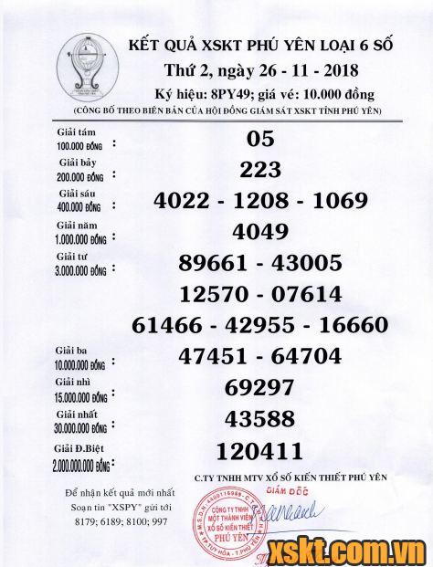 XSPY ngày 26/11/2018