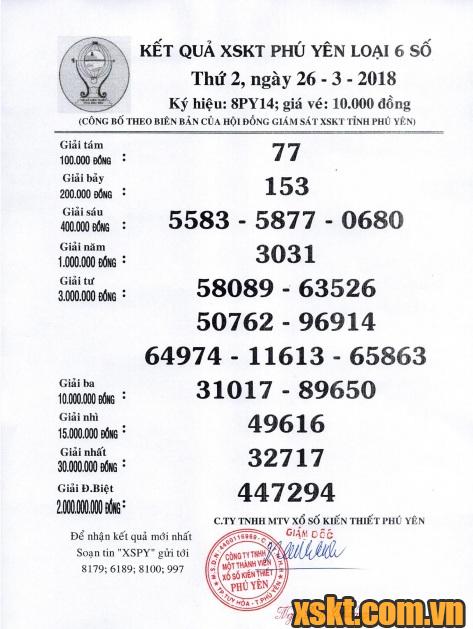 XSPY ngày 26/3/2018