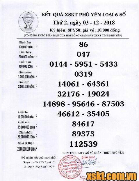 XSPY ngày 3/12/2018