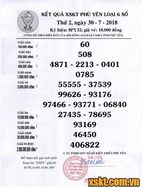 XSPY ngày 30/7/2018