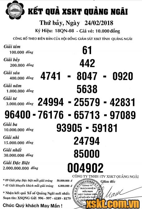 XSQNG ngày 24/2/2018