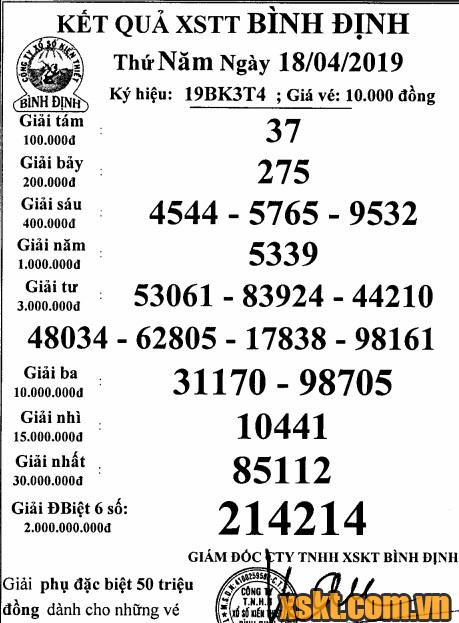 XSBDI ngày 18/4/2019