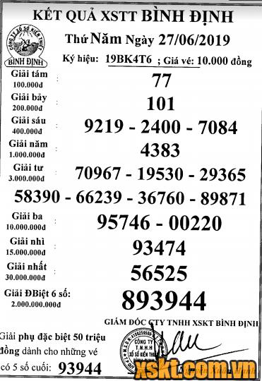 XSBDI ngày 27/6/2019