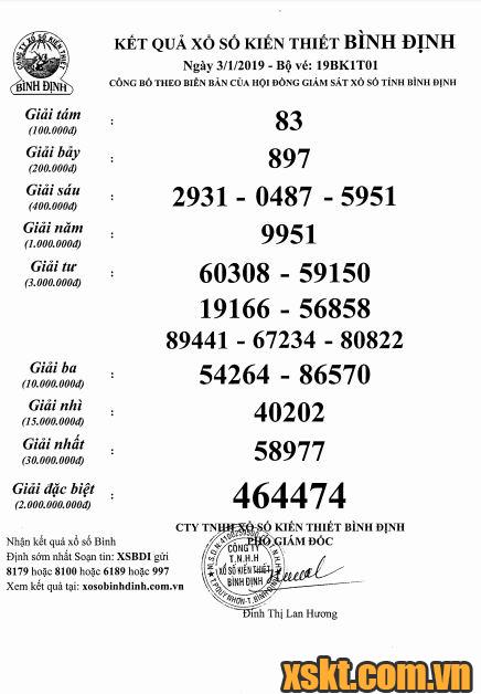 XSBDI ngày 3/1/2019