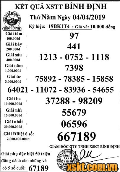 XSBDI ngày 4/4/2019