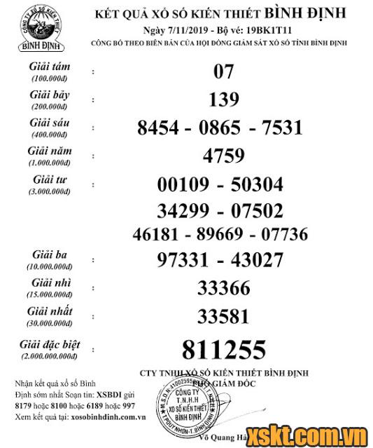 XSBDI ngày 7/11/2019