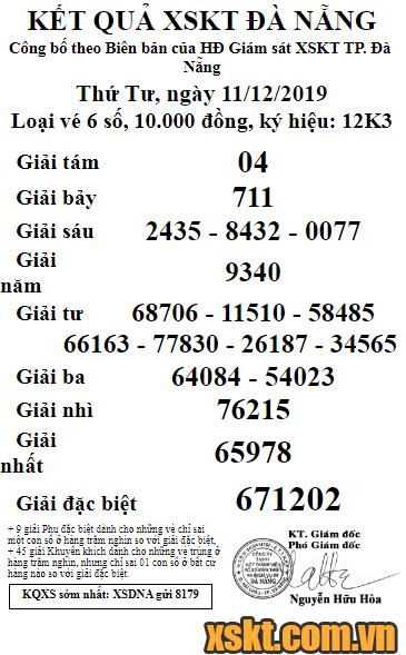 XSDNG ngày 11/12/2019