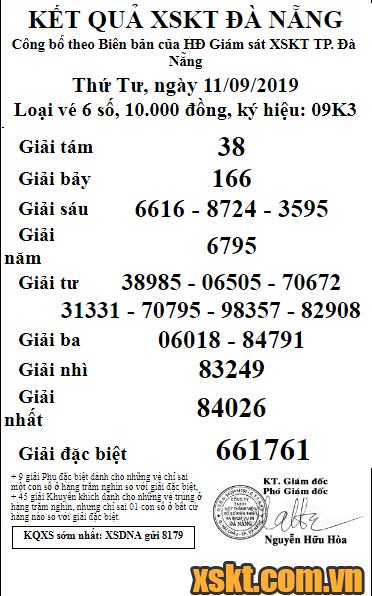 XSDNG ngày 11/9/2019