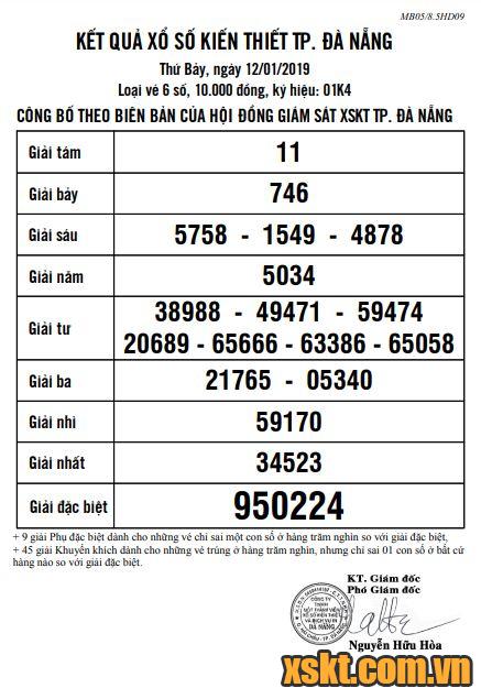 XSDNG ngày 12/1/2019