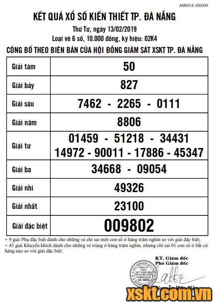 XSDNG ngày 13/2/2019
