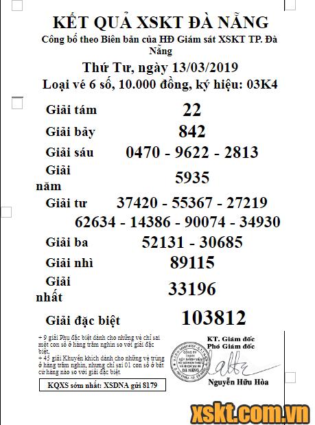XSDNG ngày 13/3/2019