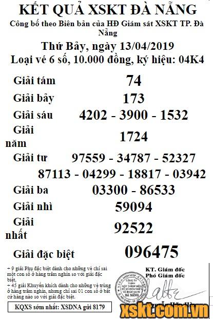 XSDNG ngày 13/4/2019