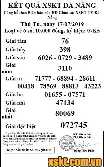 XSDNG ngày 17/7/2019