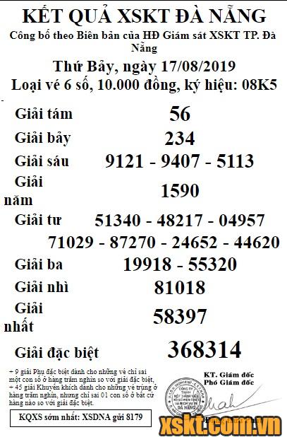 XSDNG ngày 17/8/2019