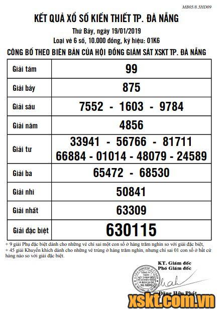 XSDNG ngày 19/1/2019
