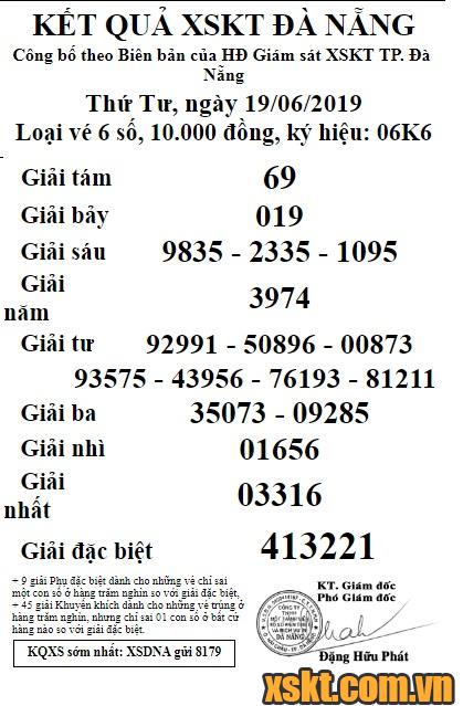 XSDNG ngày 19/6/2019