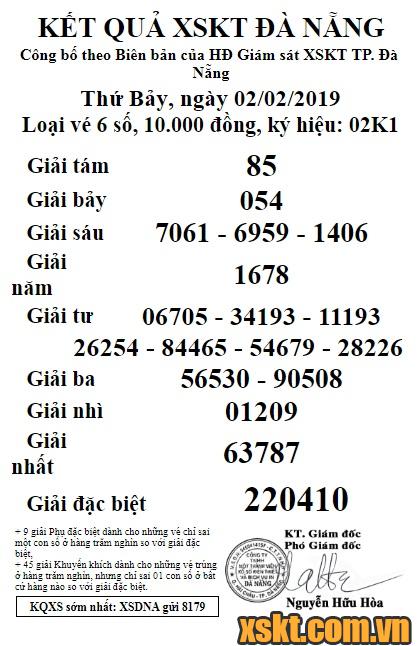 XSDNG ngày 2/2/2019