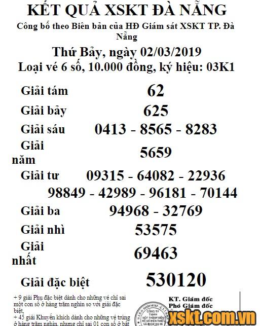 XSDNG ngày 2/3/2019