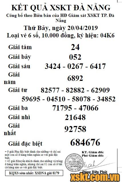 XSDNG ngày 20/4/2019
