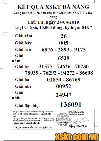 XSDNG ngày 24/4/2019
