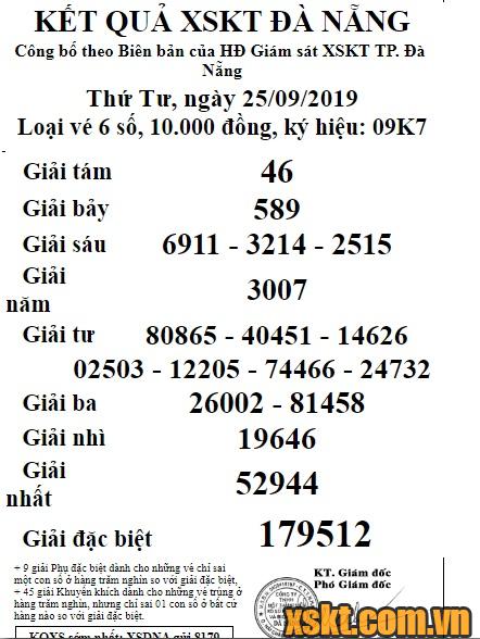 XSDNG ngày 25/9/2019