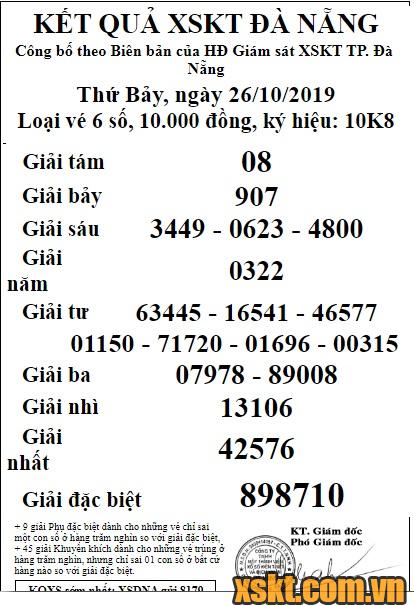 XSDNG ngày 26/10/2019