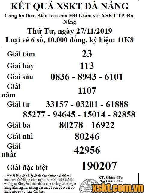 XSDNG ngày 27/11/2019