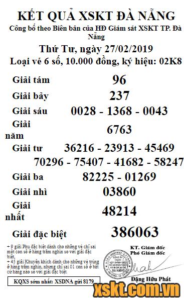 XSDNG ngày 27/2/2019