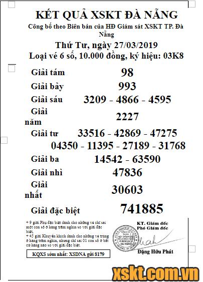XSDNG ngày 27/3/2019