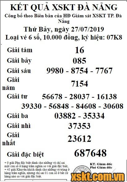 XSDNG ngày 27/7/2019