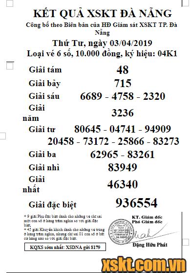 XSDNG ngày 3/4/2019