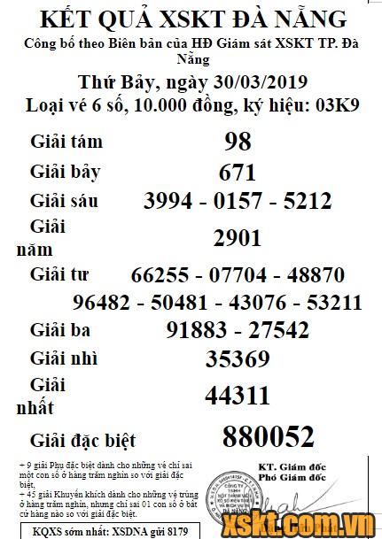XSDNG ngày 30/3/2019