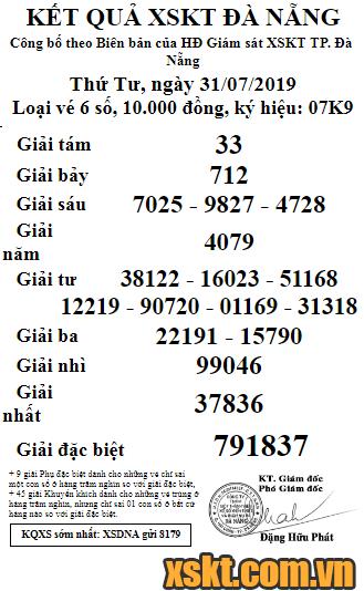 XSDNG ngày 31/7/2019
