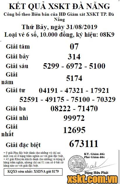 XSDNG ngày 31/8/2019