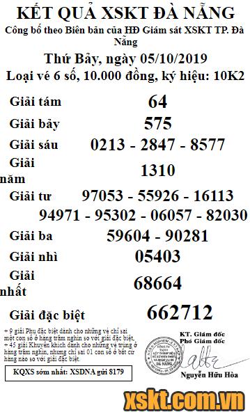 XSDNG ngày 5/10/2019