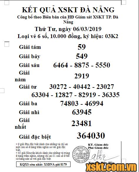 XSDNG ngày 6/3/2019