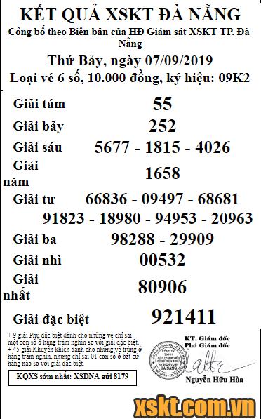 XSDNG ngày 7/9/2019