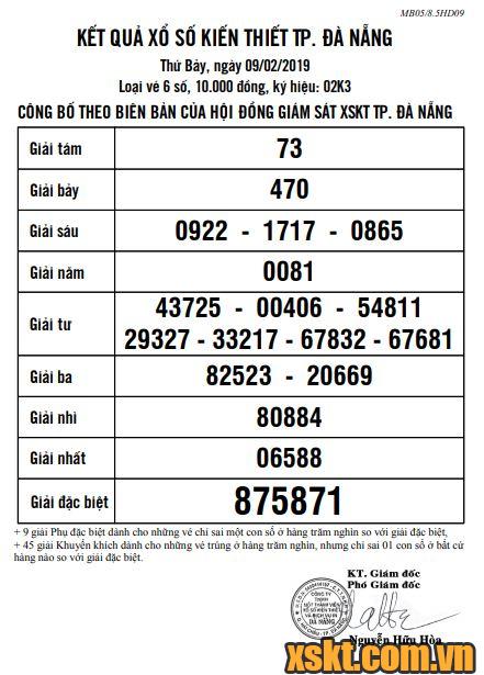 XSDNG ngày 9/2/2019