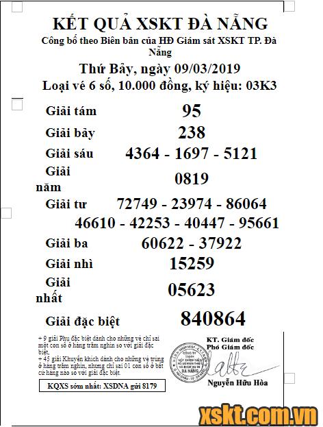 XSDNG ngày 9/3/2019