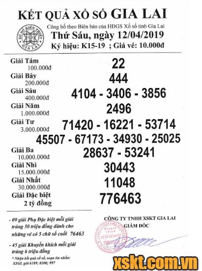 XSGL ngày 12/4/2019