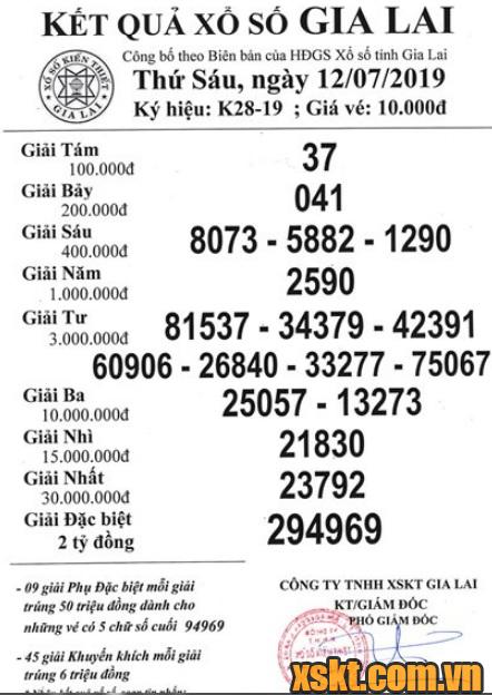 XSGL ngày 12/7/2019