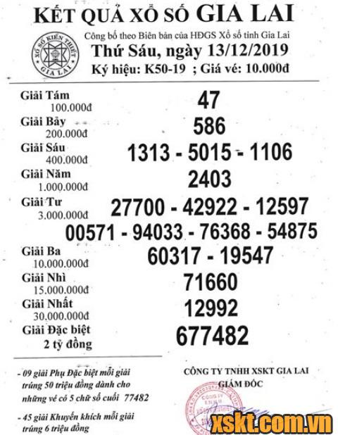 XSGL ngày 13/12/2019