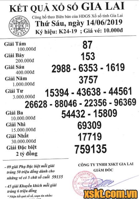 XSGL ngày 14/6/2019